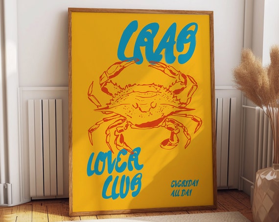 Crab Lover Club Poster Retro Seafood Wall Art Coastal Decor For Kitchen And Dining Area Poster Print Or