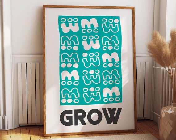 Grow Abstract Teal Geometric Minimalist Motivational Art Poster