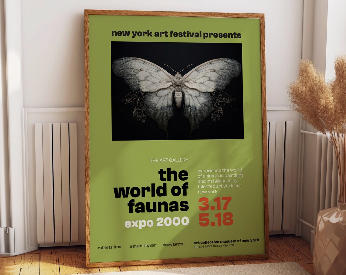 New York Art Festival Butterfly Poster The World Of Faunas Expo 2000 Animal Art Gallery Exhibition Print