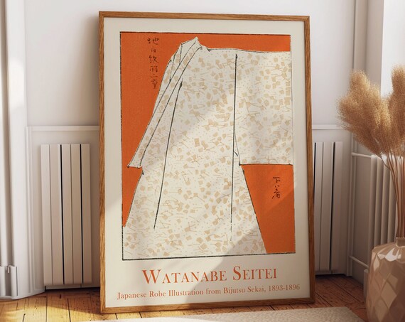 Harmony In Orange Japanese Woodblock Art Poster Traditional Robe Illustration By Watanabe Seitei Timeless Elegance For Art Enthusiasts