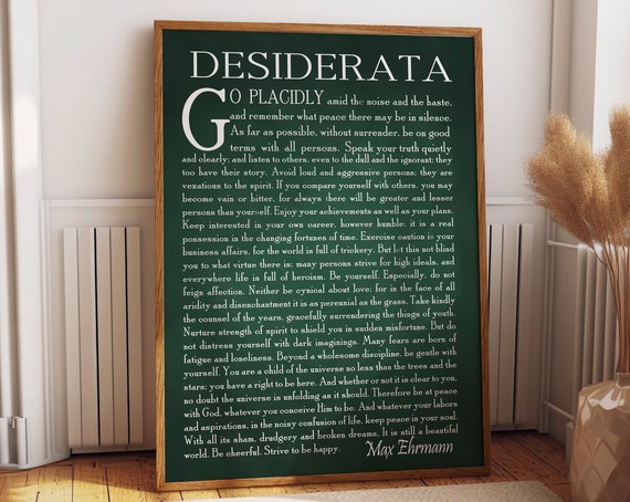 Desiderata Poem Poster, Motivational Poetry Wall Art