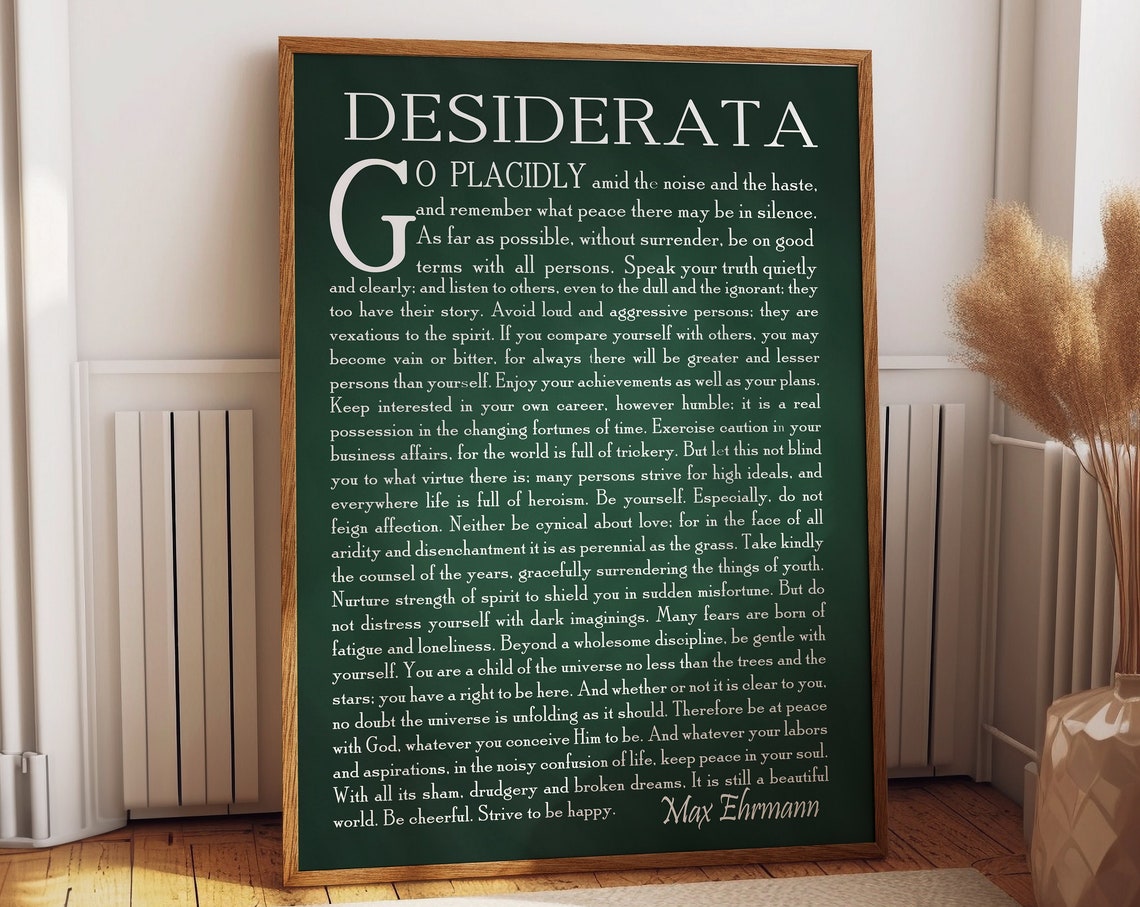 Desiderata Poem Poster, Motivational Poetry Wall Art