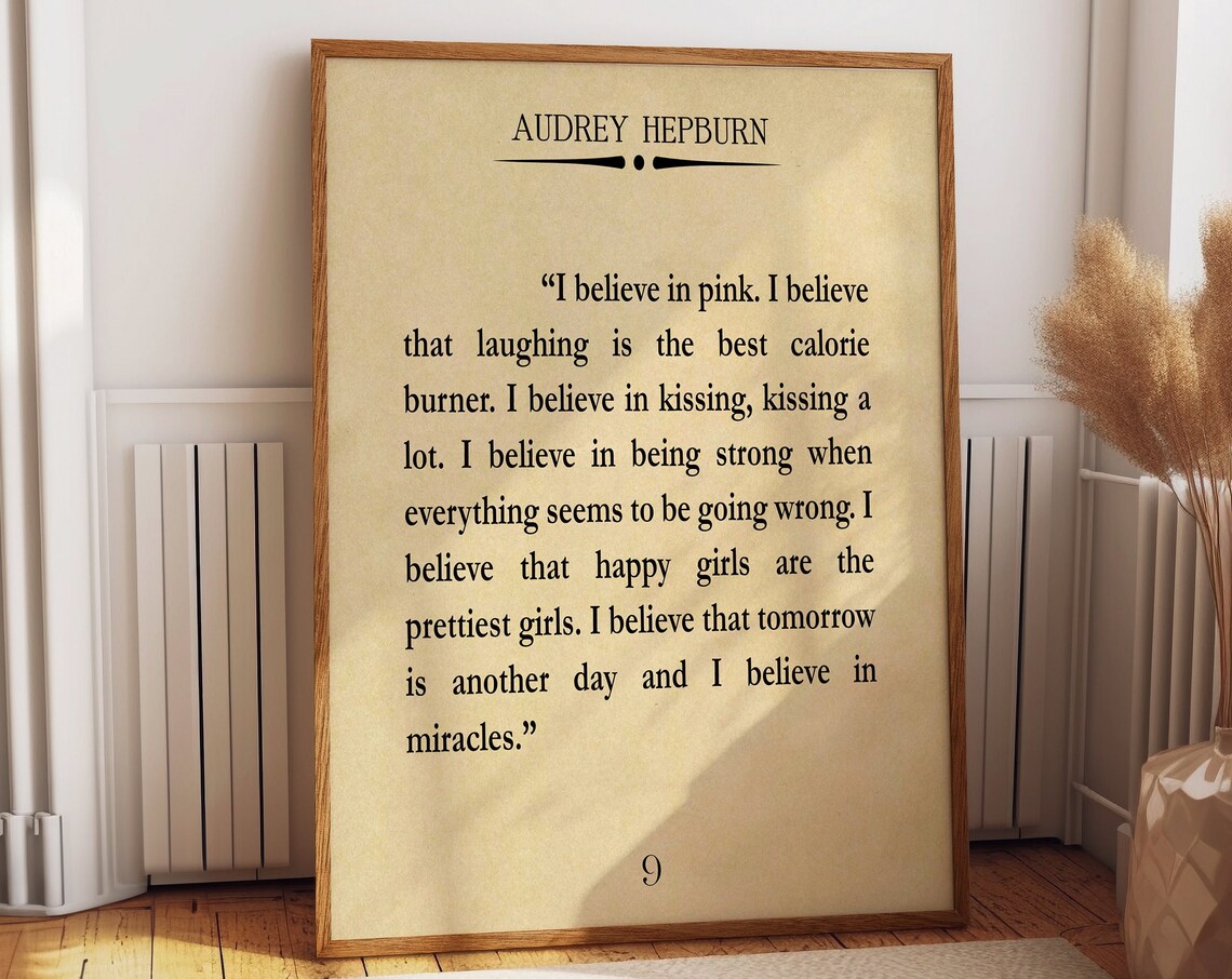 Audrey Hepburn I Believe in Pink Vintage Hollywood Quote Poster