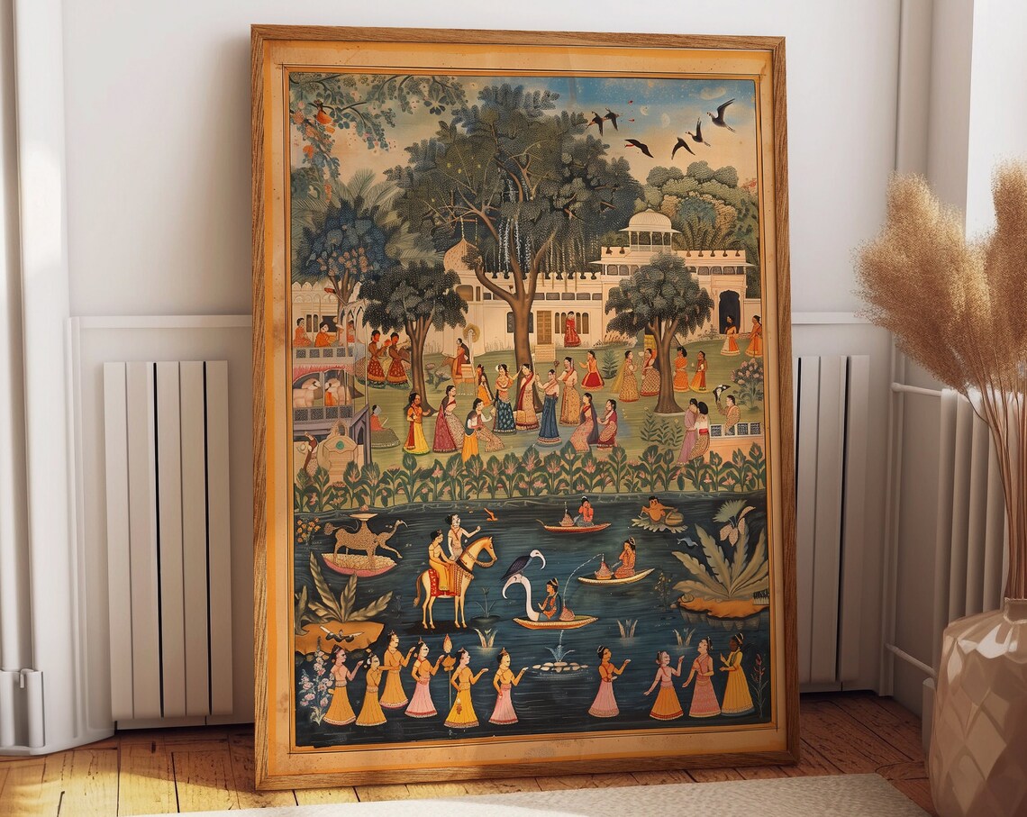 Traditional Indian Pichwai Village Scene Art Print