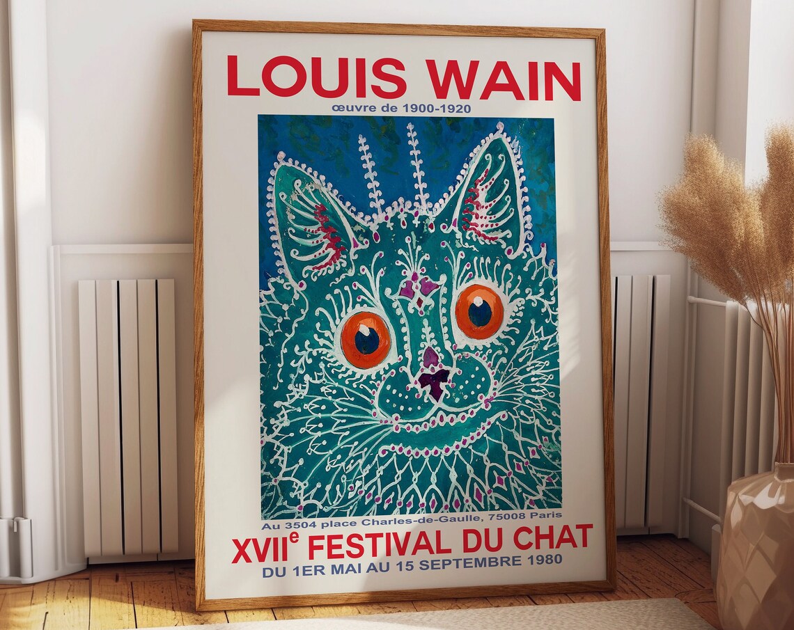 Louis Wain Cat Festival 1980 Psychedelic Kaleidoscope Cat Art Poster