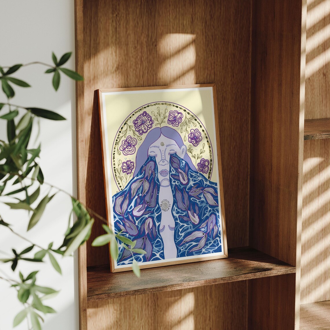 Ocean Eyes Woman Floral Halo Blue Purple Surreal Healing Poster - Image 2