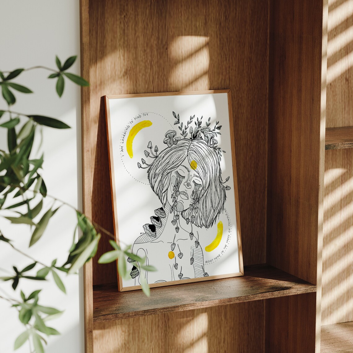 Find Joy Floral Woman Mushroom Illustration Mental Health Poster - Image 2