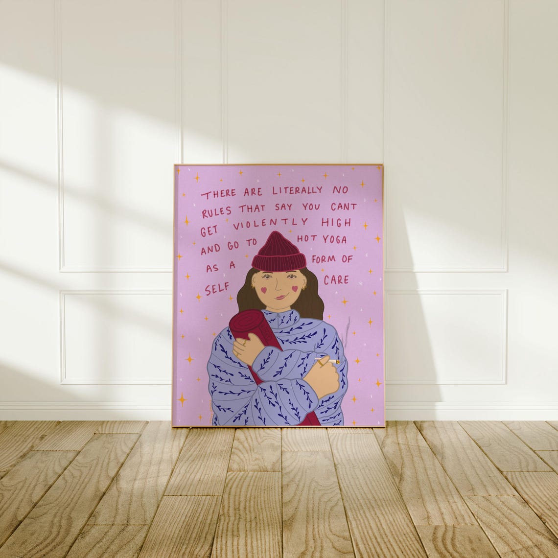 Funny Hot Yoga Self Care Quote Poster With Illustrated Girl And Mat - Image 2
