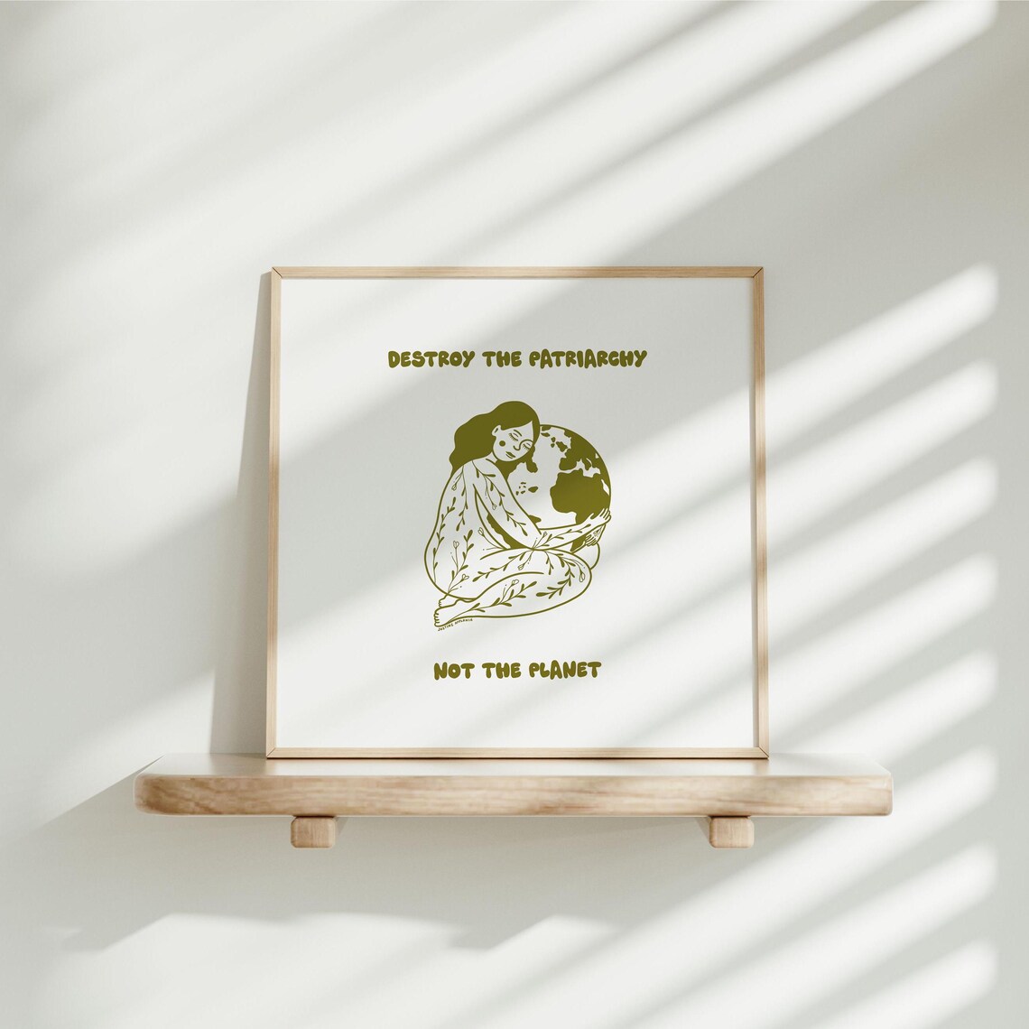 Destroy The Patriarchy Feminist Quote Poster Green Earth Line Art