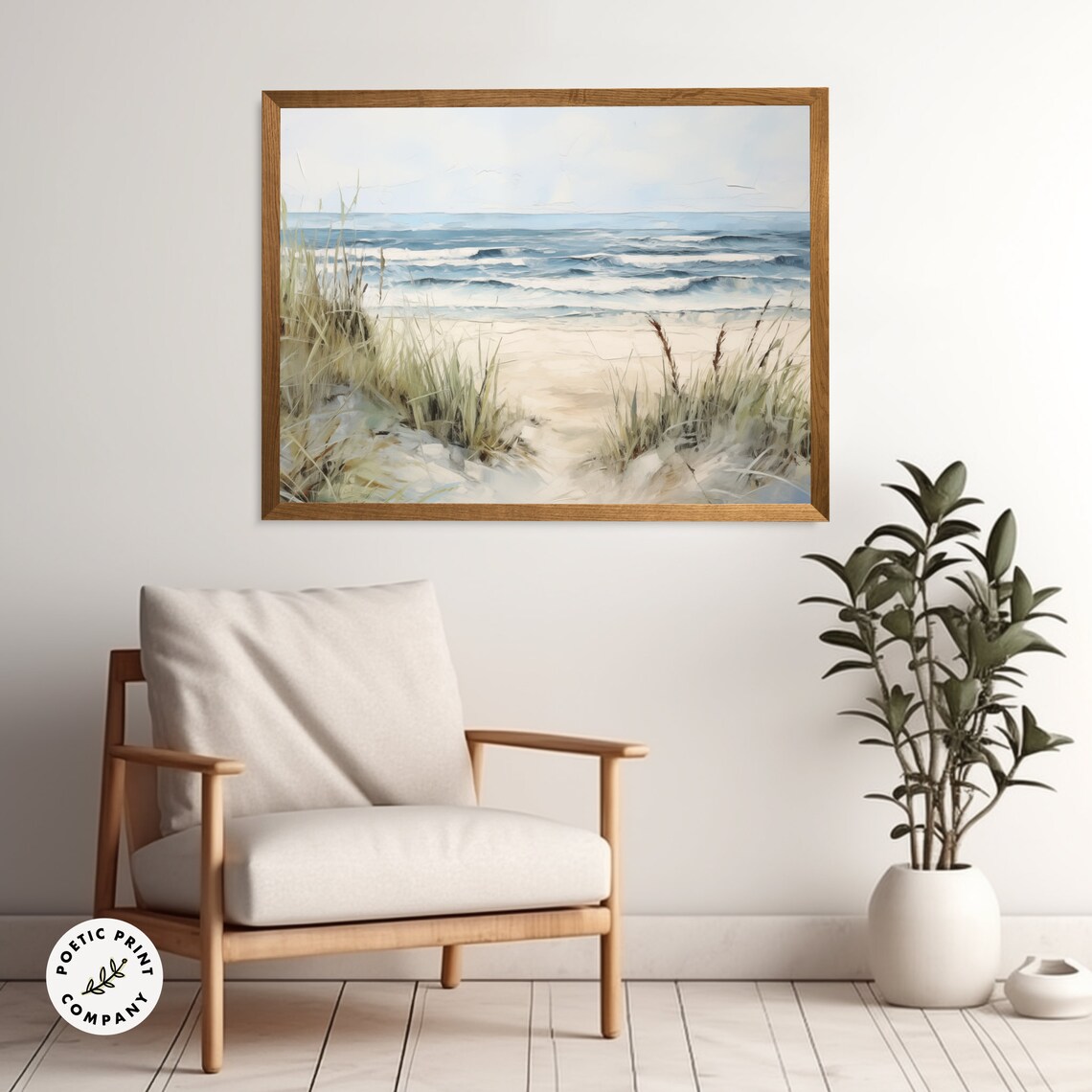 Windy Beach Dunes Waves Coastal Seascape Neutral Tones Oil Print Poster - Image 6