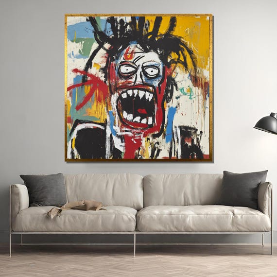 Expressive Abstract Painting Bold Graffiti Street Art Neo Expressionist Wall Decor Raw Emotional Artwork Modern Urban Home Gift