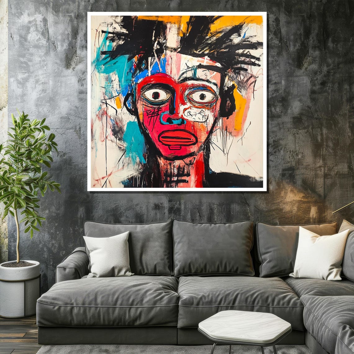 Abstract Expressionist Red Face Bold Graffiti Street Art Poster - Image 2