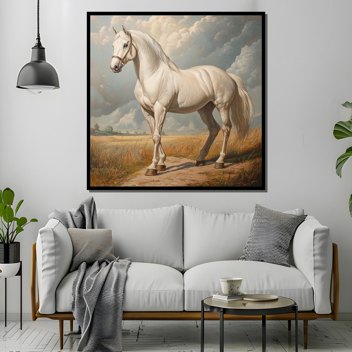 Majestic White Horse Standing in Classic Pastoral Landscape Poster - Image 4