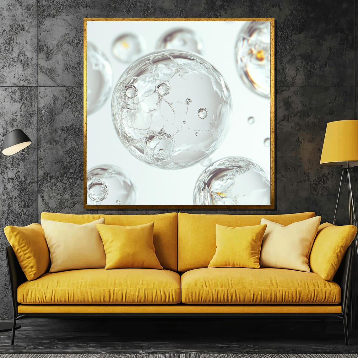 Clear Glass Bubbles with Water Droplets Minimal Macro Abstract Poster