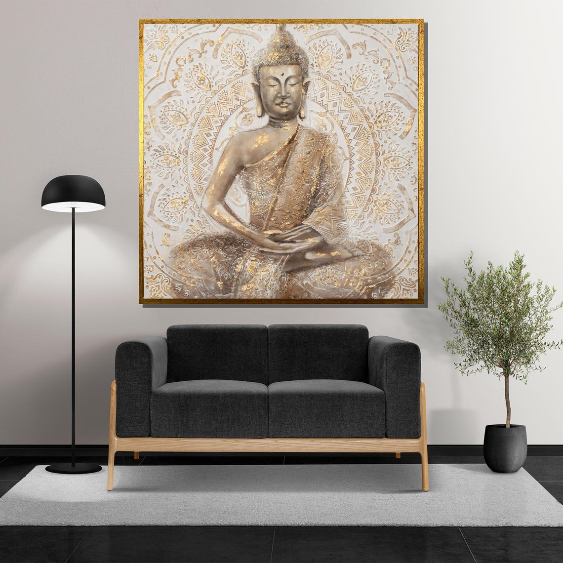 Serene Golden Buddha Meditating Before Mandala Zen Wall Poster - Image 5