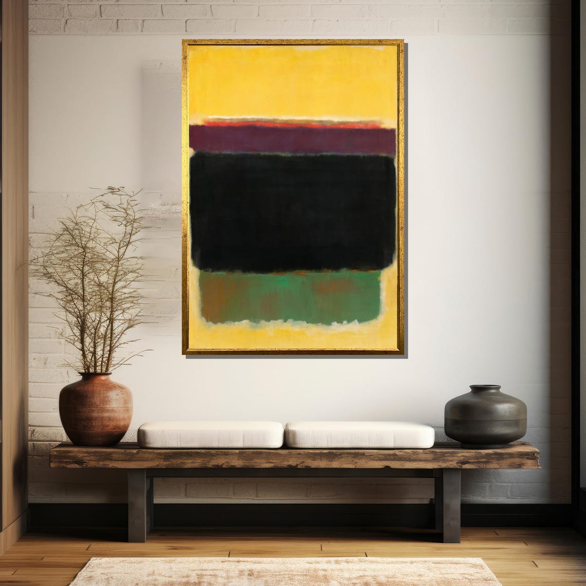 Layered Yellow Red Black Green Bands Modern Abstract Art Poster - Image 5
