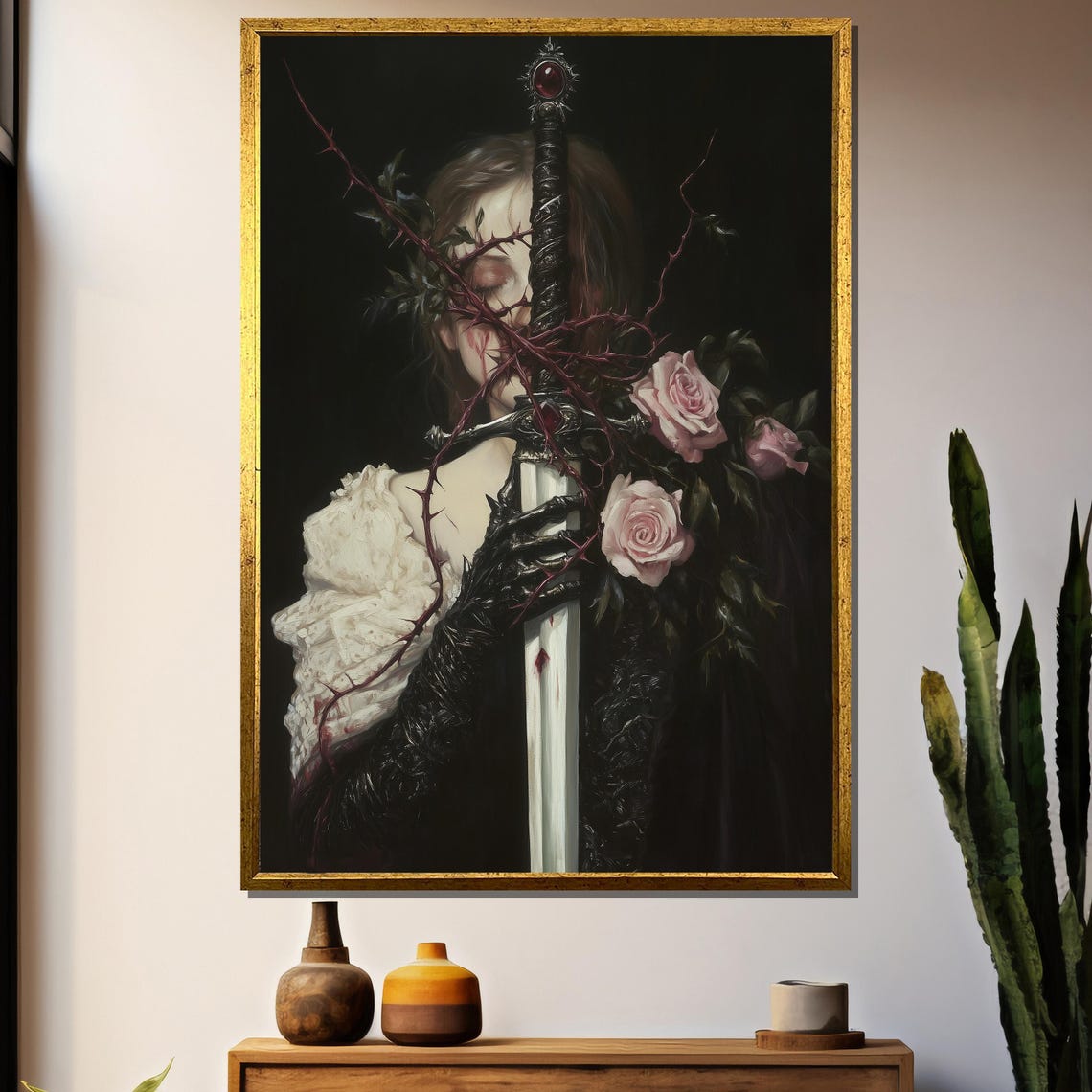 Dark Fantasy Painting Enchanted Warrior Woman Art Mystical Gift For Gothic And Fantasy Lovers