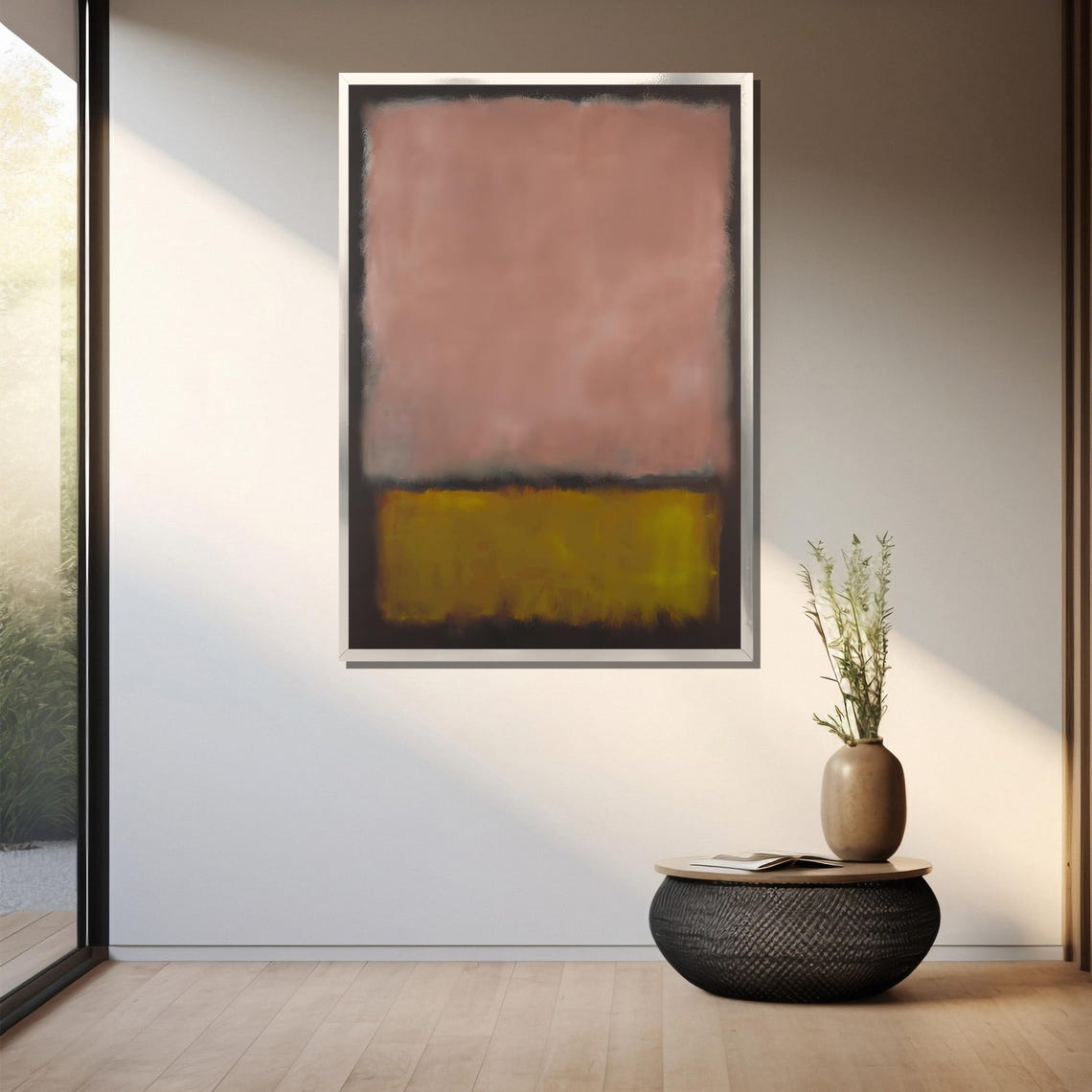 Dusty Mauve Over Olive Yellow Blocks Minimalist Abstract Poster - Image 3