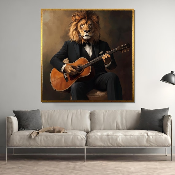 Dapper Lion in Tuxedo Playing Acoustic Guitar Gentleman Poster