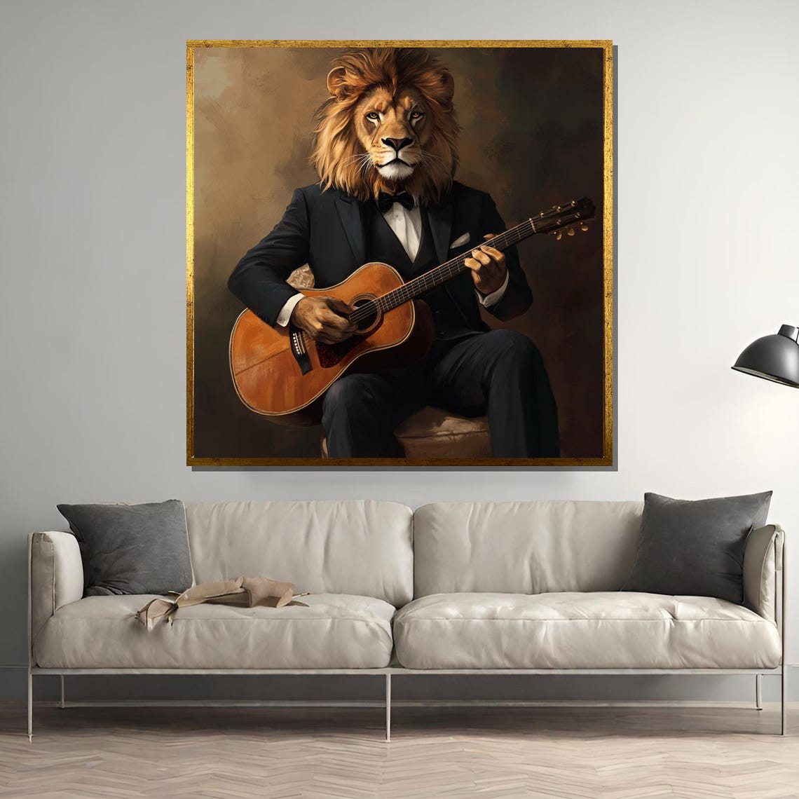 Dapper Lion in Tuxedo Playing Acoustic Guitar Gentleman Poster