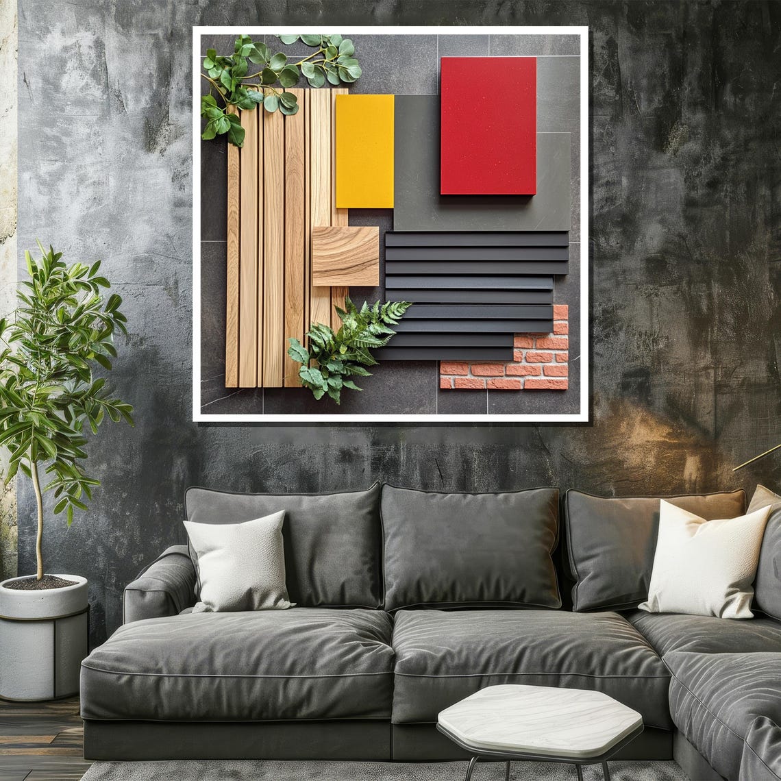 Modern Geometric Wood Panel Abstract Collage Wall Decor Poster - Image 2