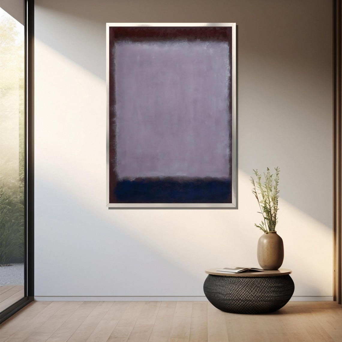 Soft Lavender Over Deep Navy Minimalist Abstract Painting Poster - Image 3