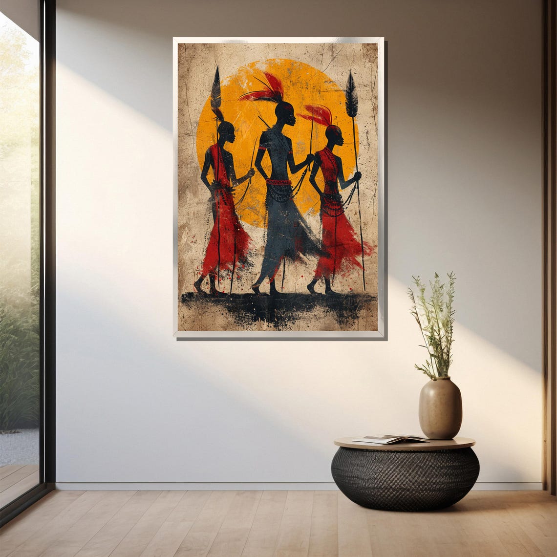 African Tribal Warriors At Sunset Silhouette Cultural Wall Art - Image 3