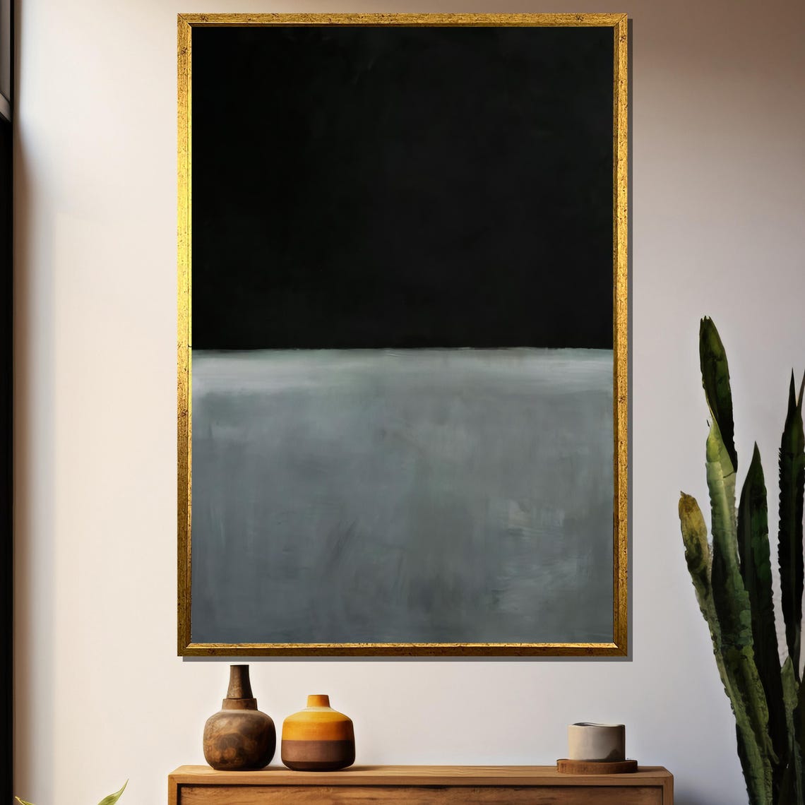 Monochrome Black and Grey Minimalist Color Field Abstract Poster