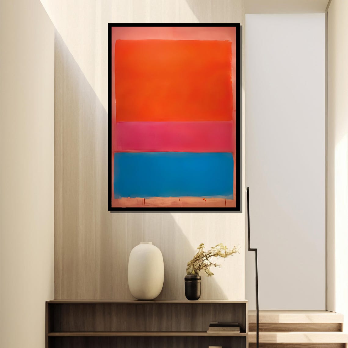 Mark Rothkos Royal Red And Blue Vivid Abstract Painting In Bold Orange Pink And Blue Tones Perfect Artistic Gift - Image 4