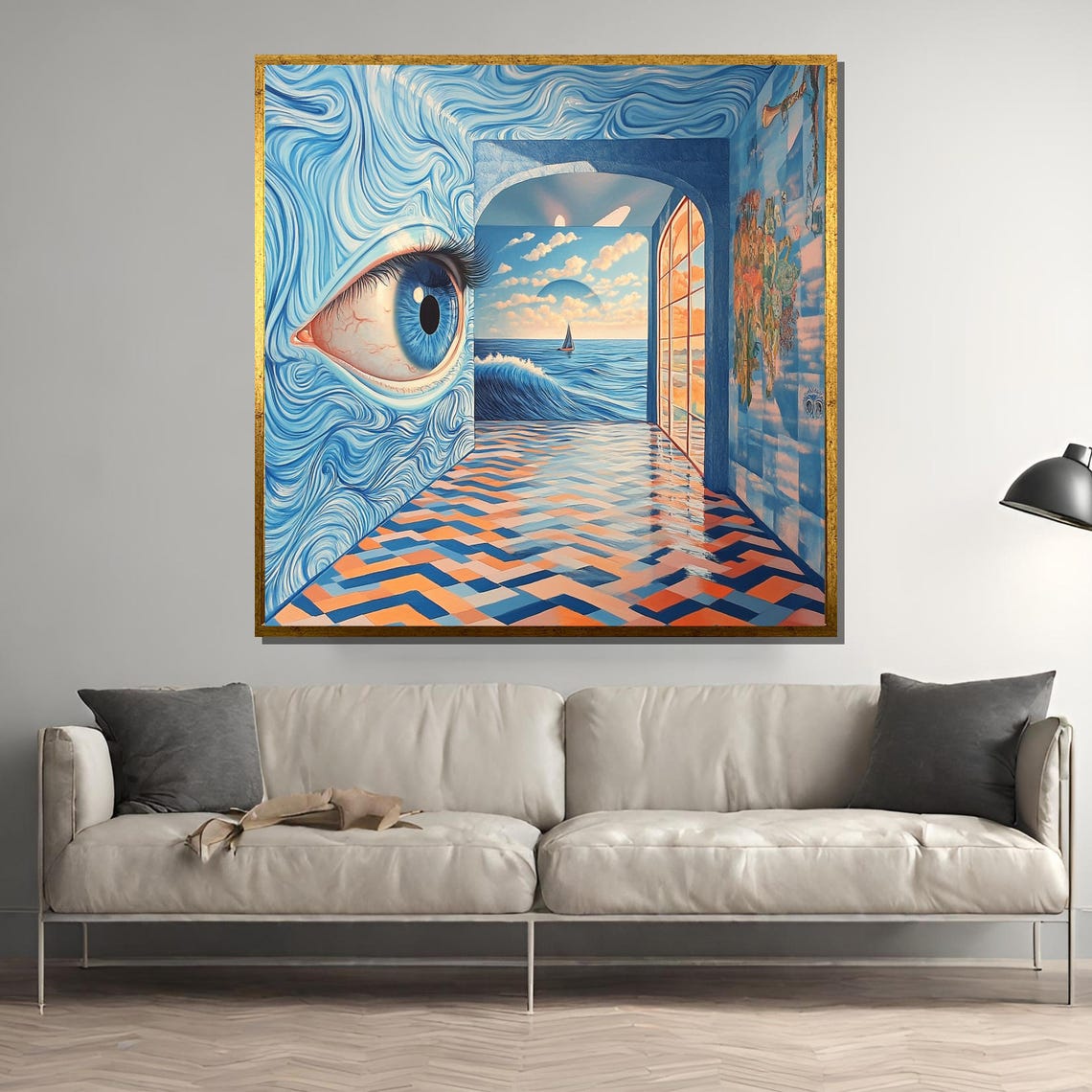 Surreal Ocean Eye Corridor With Dreamlike Wave Reflection Poster