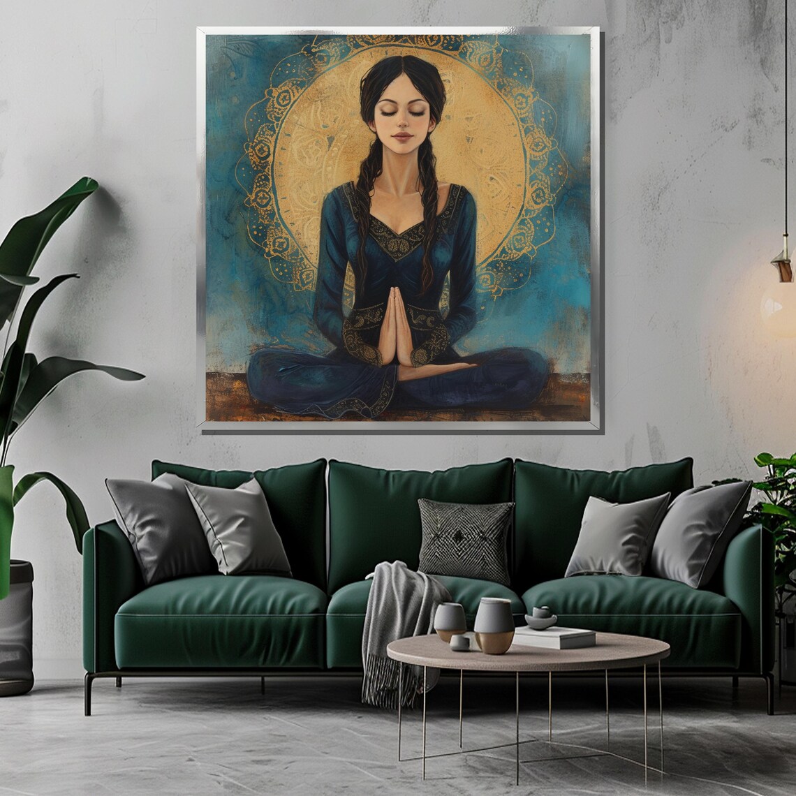 Serene Meditating Woman With Golden Mandala Halo Spiritual Poster - Image 3