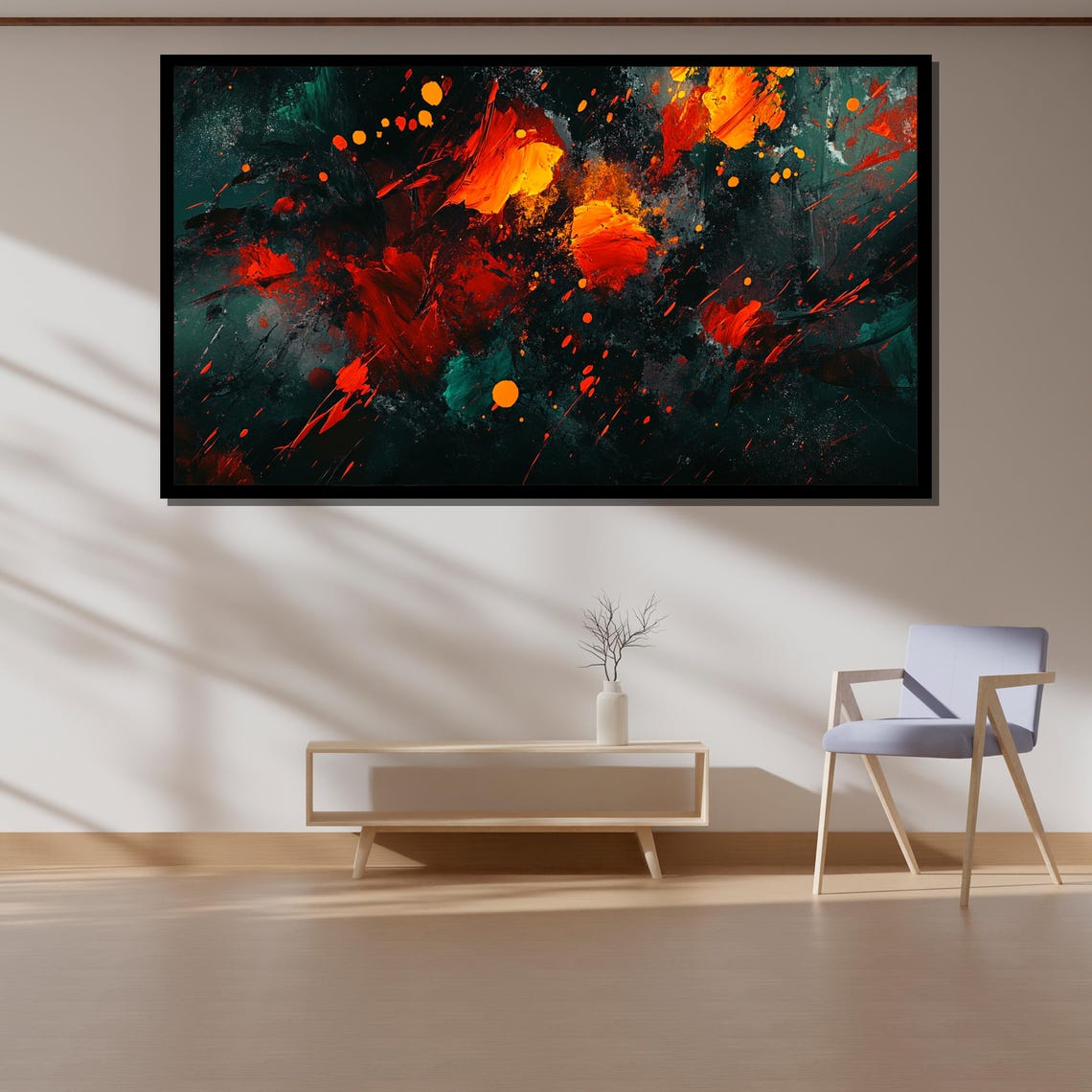 Dynamic Abstract Art In Red Orange And Green Modern Splash Paint Design For Bold Interiors - Image 4
