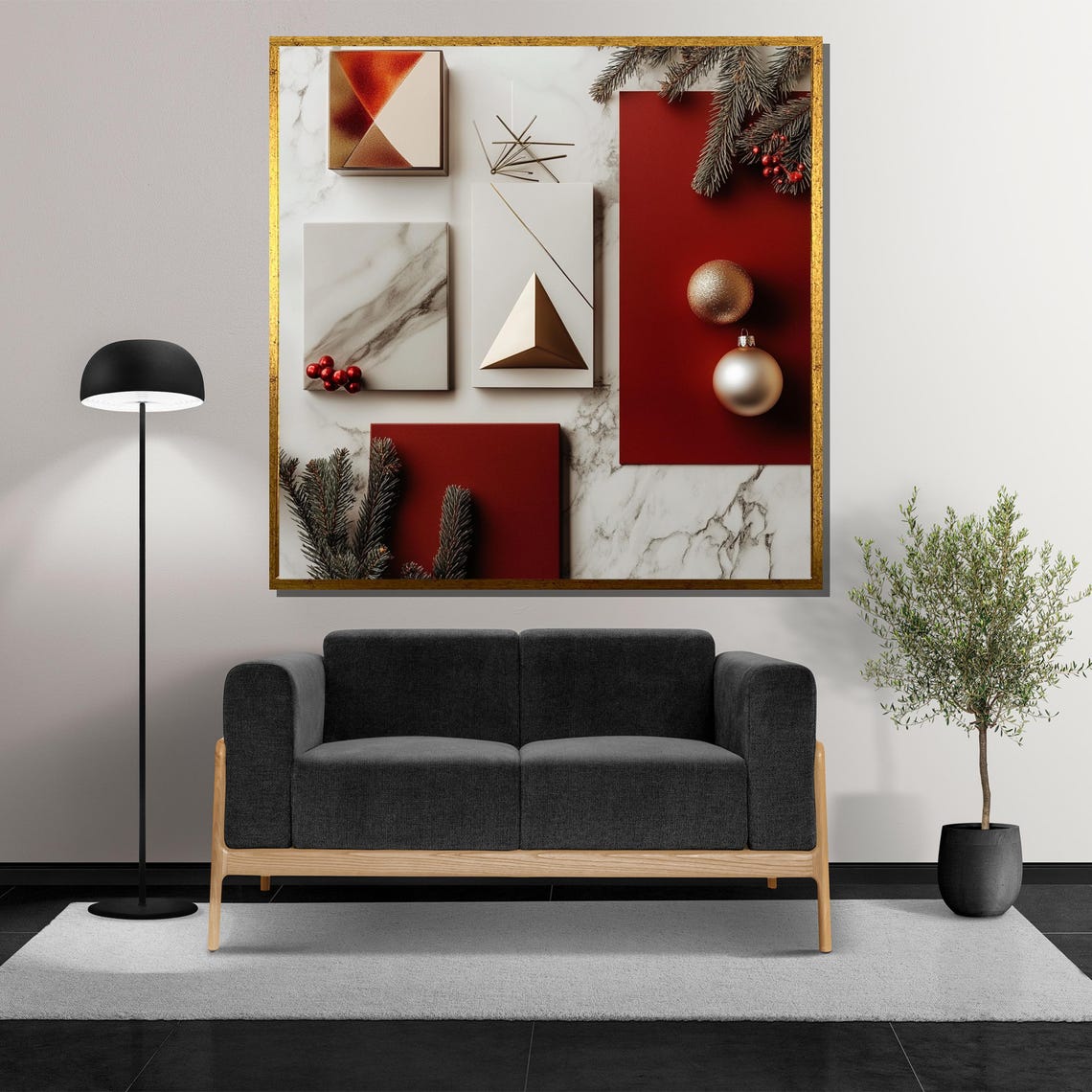 Minimalist Christmas Still Life in Red White and Gold Marble Poster - Image 5