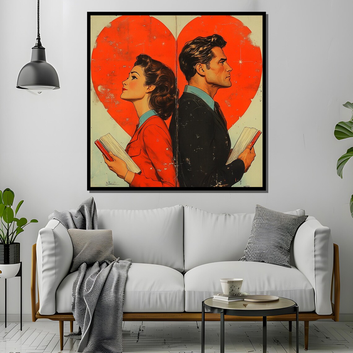 Retro 1950s Couple with Books in Front of Big Red Heart Poster - Image 4
