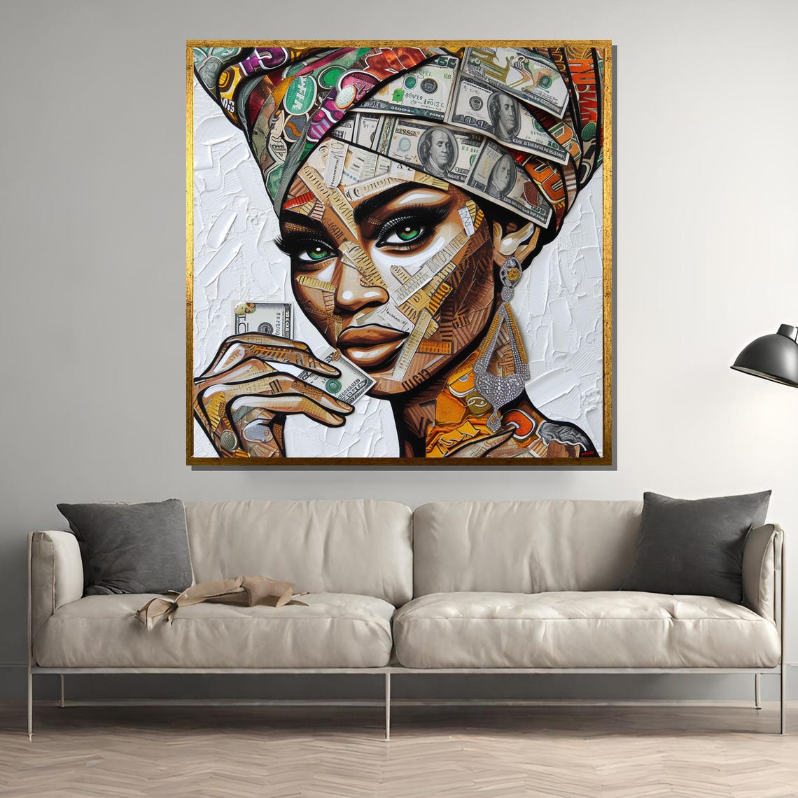 Empowered Woman Holding Dollar Bill Collage Pop Art Portrait Poster