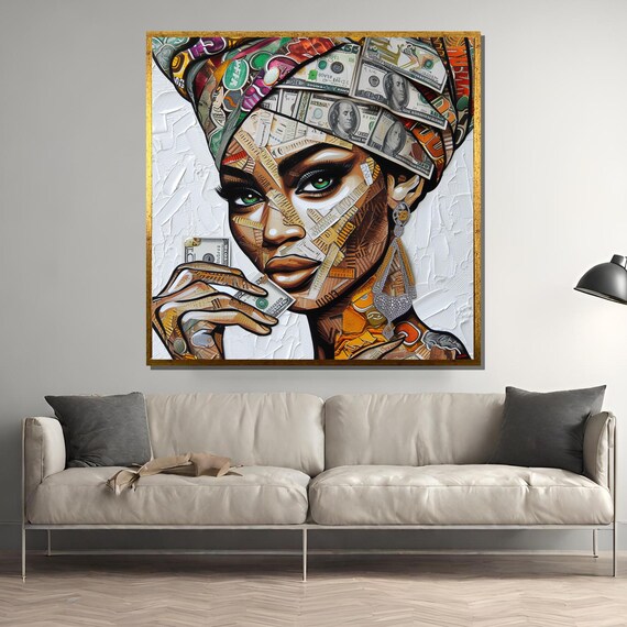 Empowered Woman Holding Dollar Bill Collage Pop Art Portrait Poster