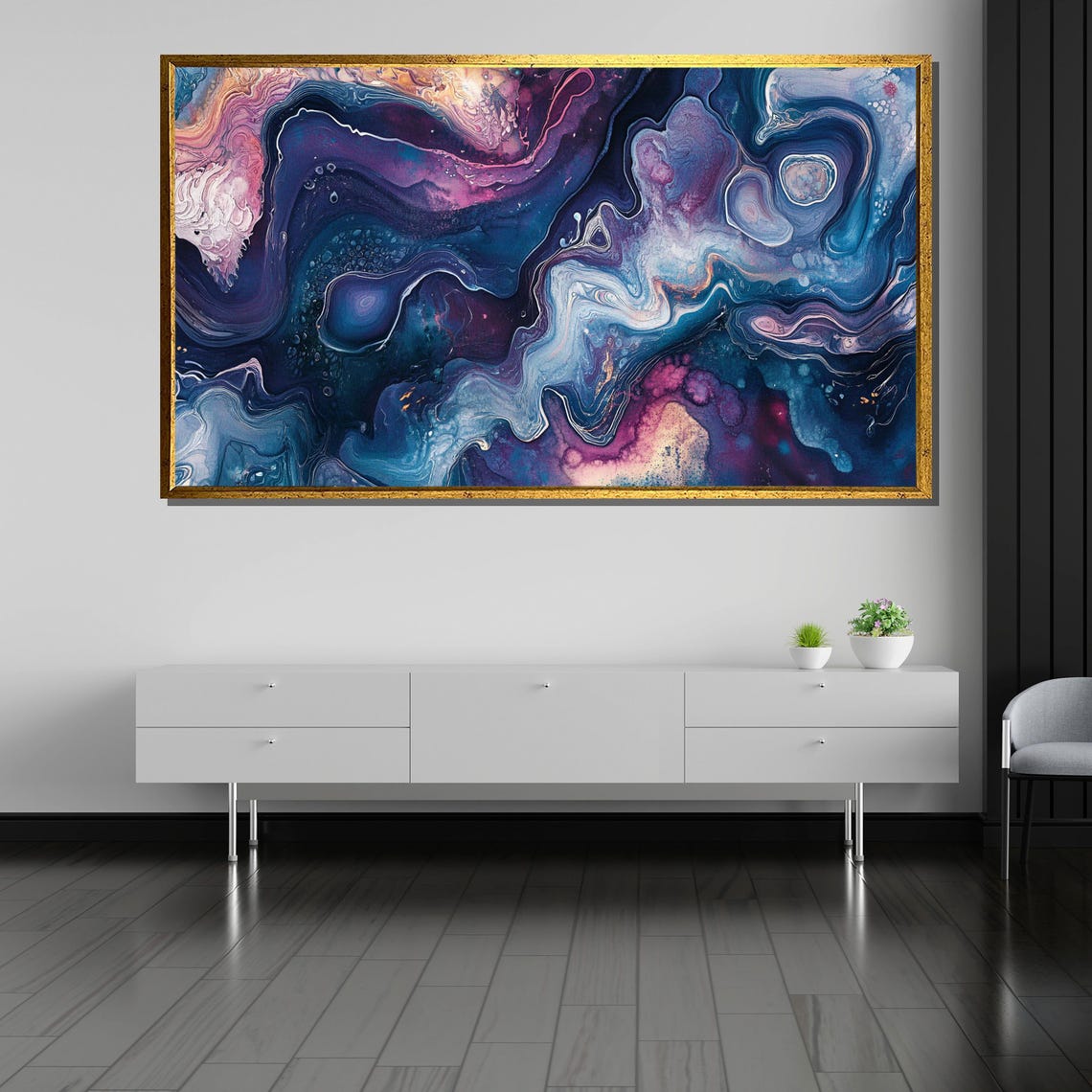 Psychedelic Blue Purple Fluid Watercolor Design Abstract Poster - Image 5