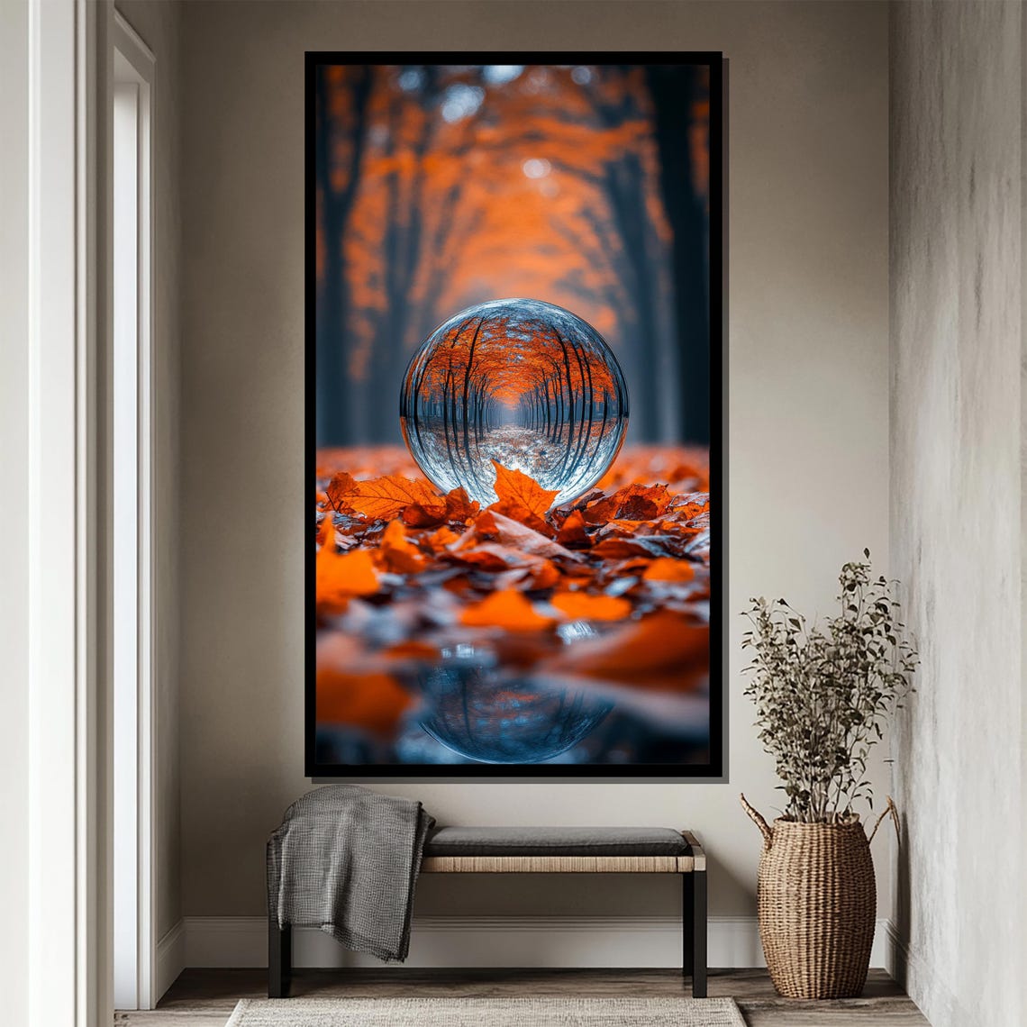 Crystal Ball Reflecting Autumn Forest on Bed of Fallen Leaves Poster - Image 4