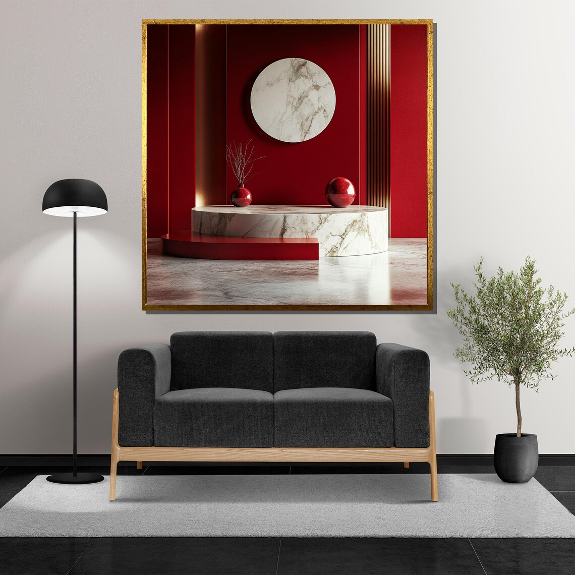 Luxury Red And Marble Painting Elegant Modern Wall Art Minimalist Home Decor Contemporary Abstract Artwork For Art Lovers - Image 5