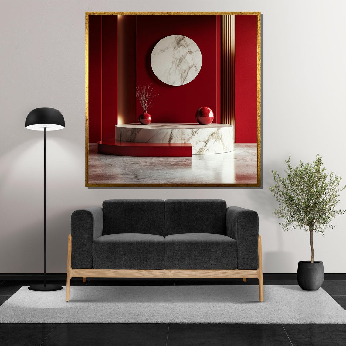 Red And Marble Minimalist Geometric Abstract Decor Art Print - Image 5