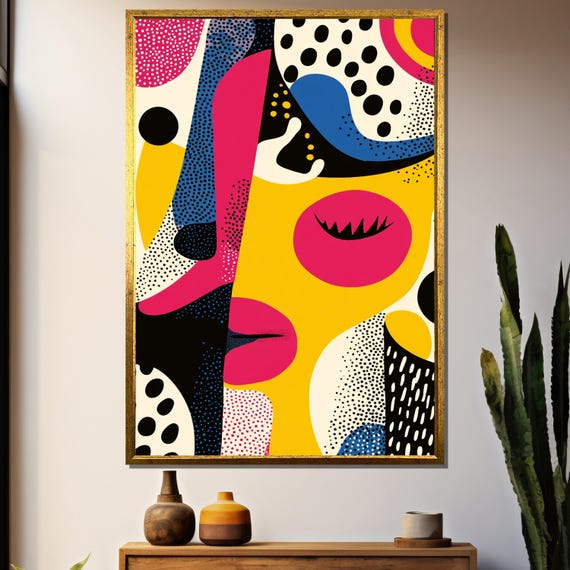 Bold Abstract Pop Art Geometric Modern Wall Decor Colorful Graphic Artwork Vibrant Contemporary Design Unique Home Gift