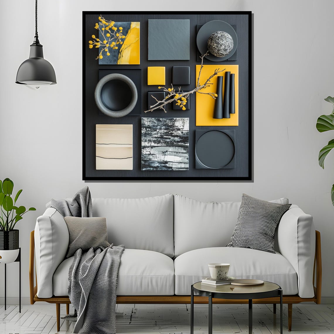 Black and Yellow Modern Geometric Mood Board Botanical Poster - Image 4
