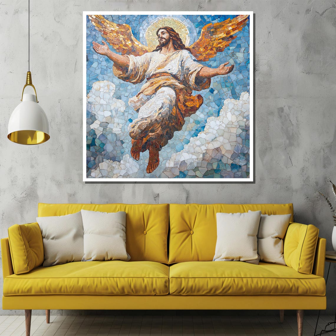 Ascension of Christ Mosaic Art With Golden Angel Wings Poster - Image 2