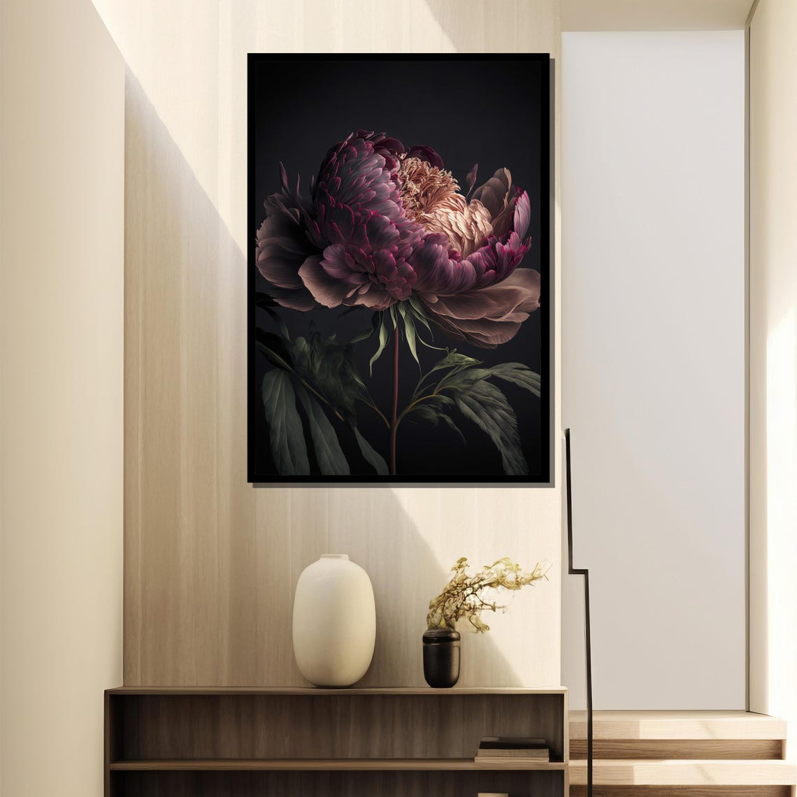 Moody Dark Burgundy Peony Flower Closeup Dramatic Floral Poster - Image 4