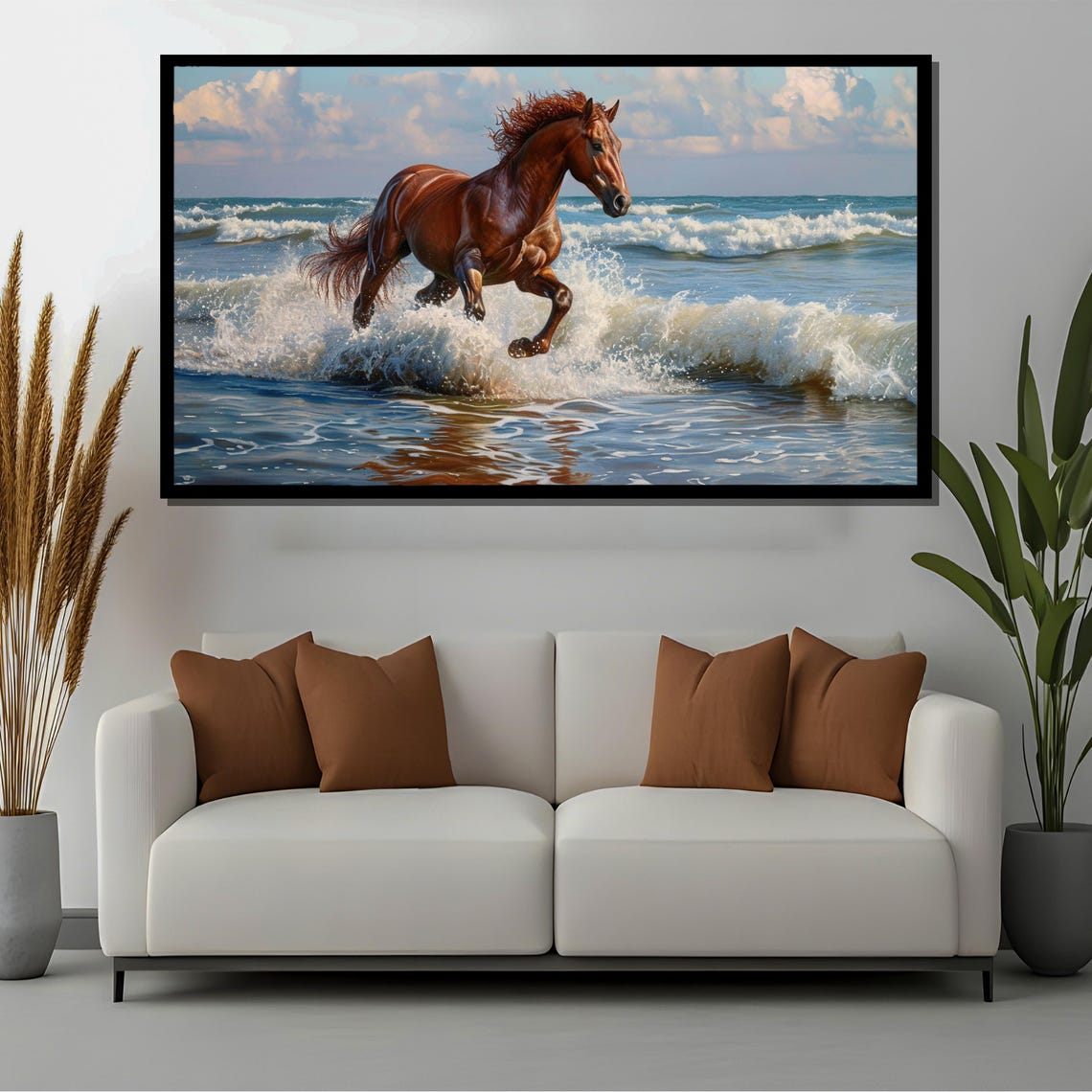 Chestnut Horse Galloping Through Ocean Waves Seashore Poster - Image 4