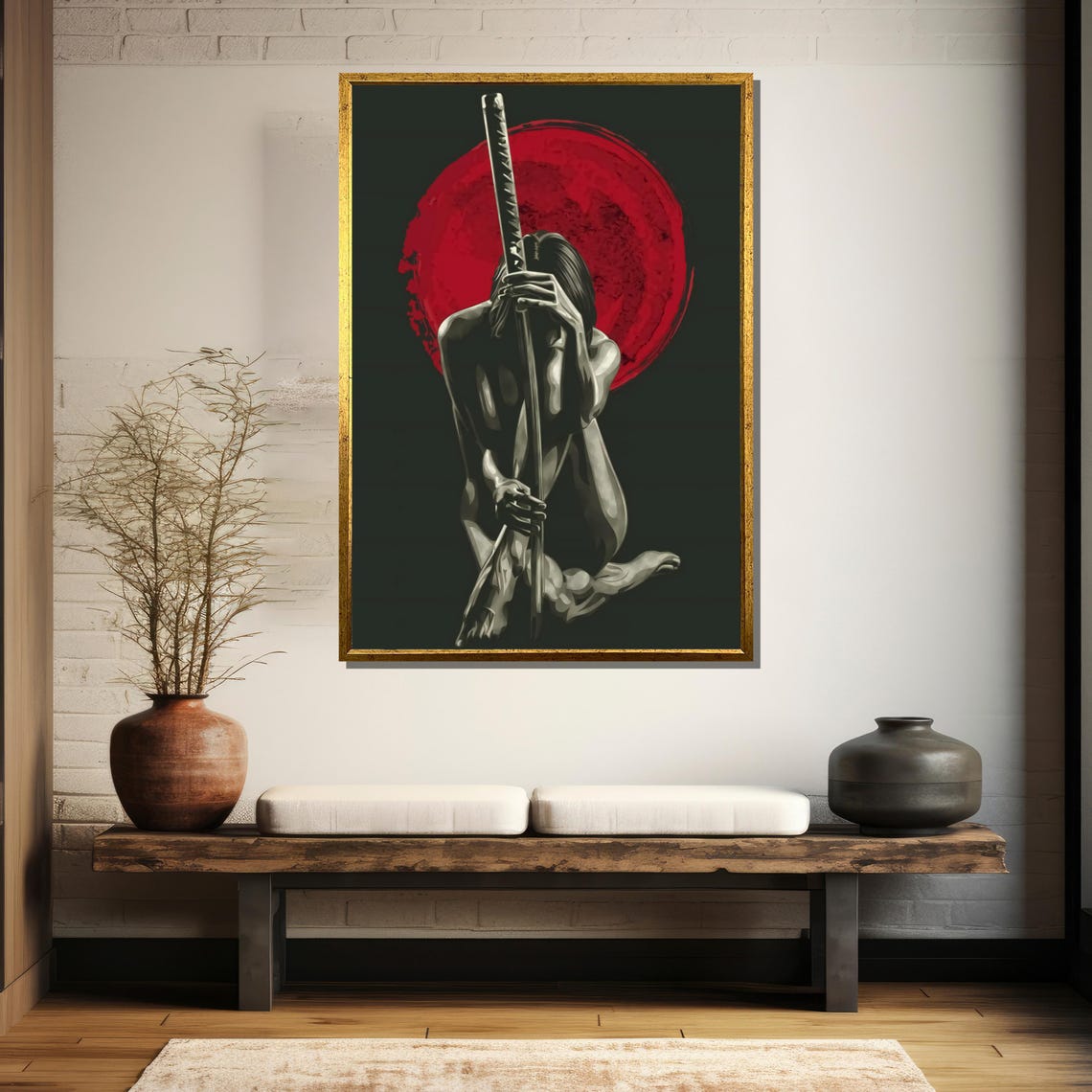 Seated Figure Holding A Katana Before A Giant Red Sun Poster - Image 5