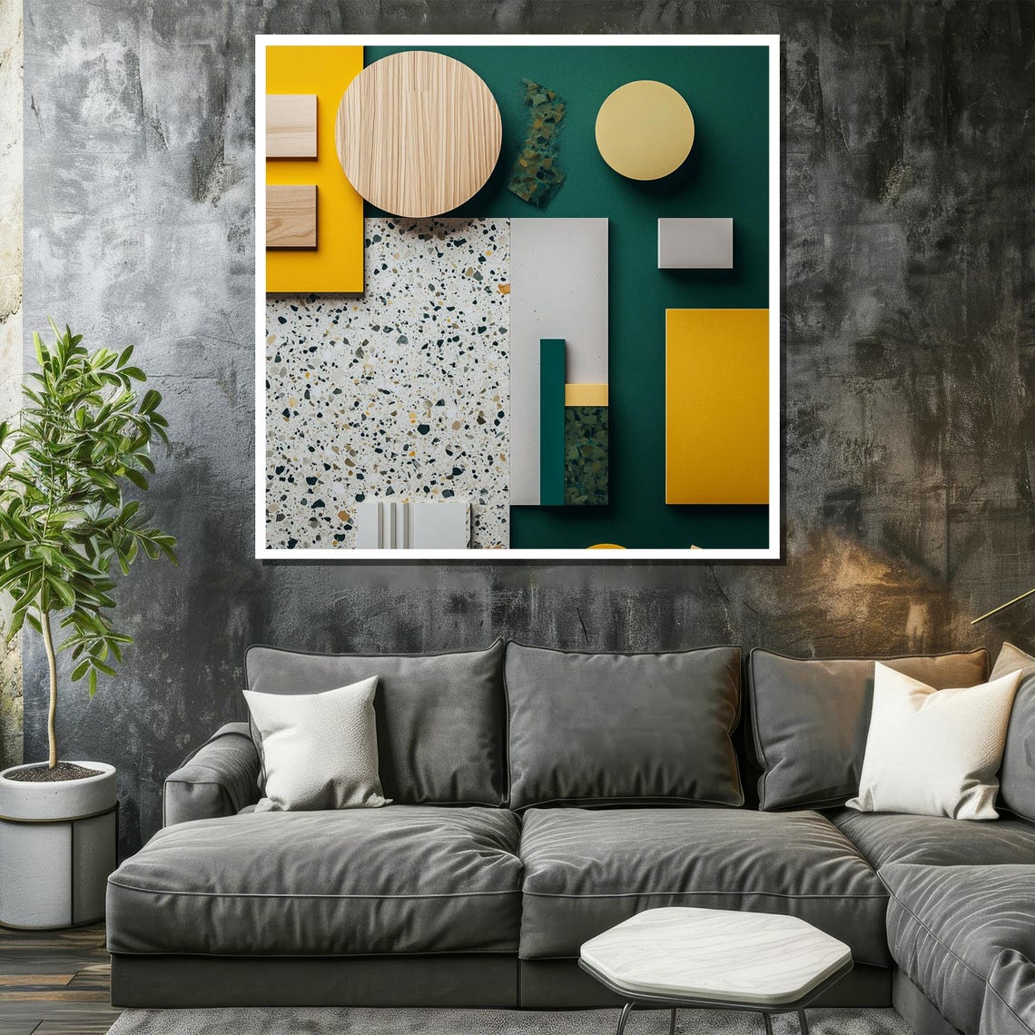 Modern Geometric Painting Abstract Wall Art In Green And Yellow Minimalist Home Decor Unique Gift For Art Lovers - Image 2