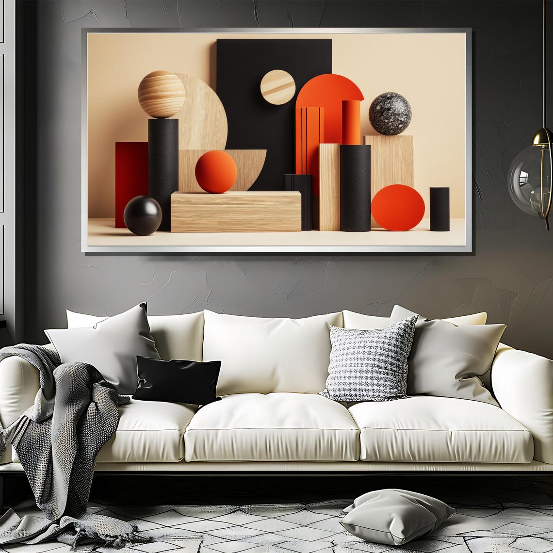 Modern Geometric Painting Red Black And Wood Abstract Wall Art Bold Minimalist Home Decor Gift - Image 3