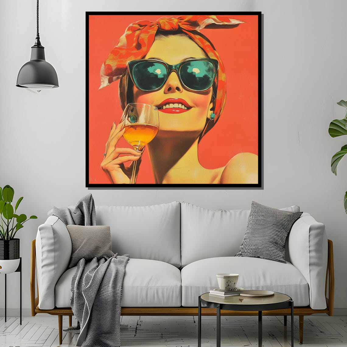 Retro 60s Pop Art Woman with Sunglasses and Wine Glass Poster - Image 4