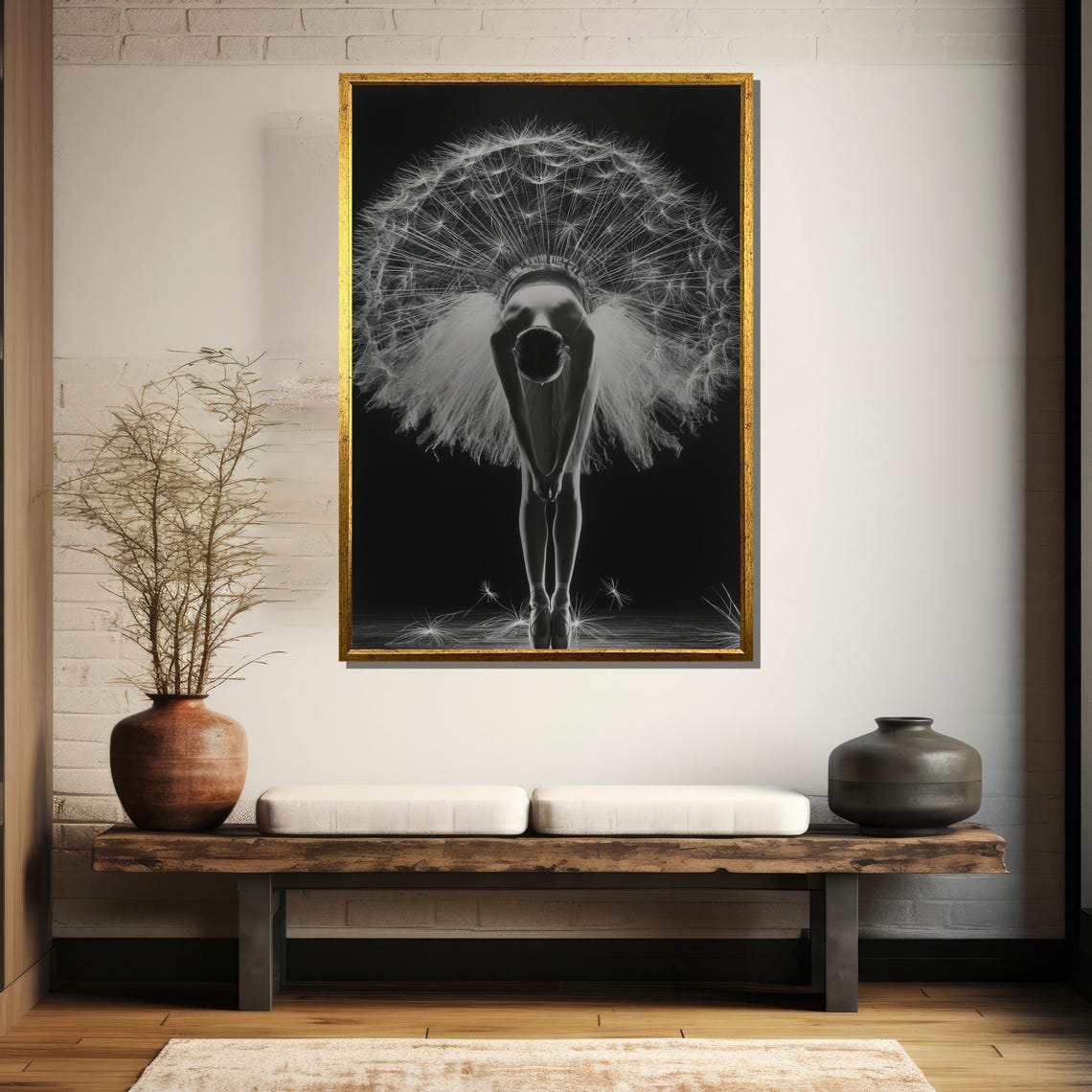 Monochrome Ballerina With Giant Dandelion Clock Behind Poster - Image 5
